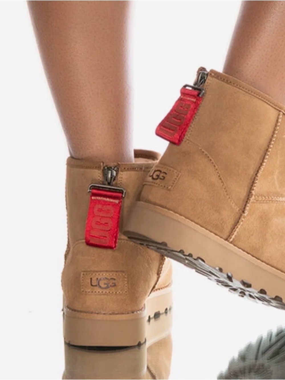 UGG Mini Ankle Boots in Chestnut with Red Pull Tab - Size 6
